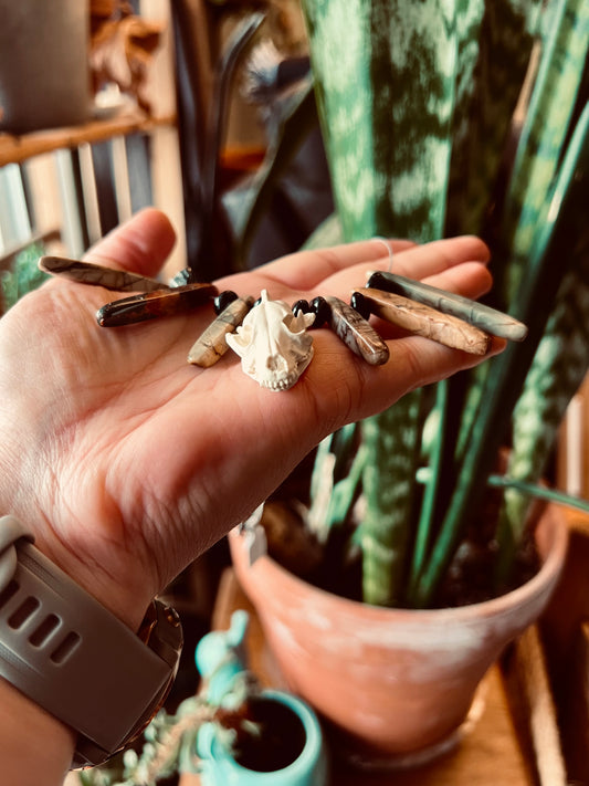Dire Wolf Necklace with Red Jasper & Obsidian