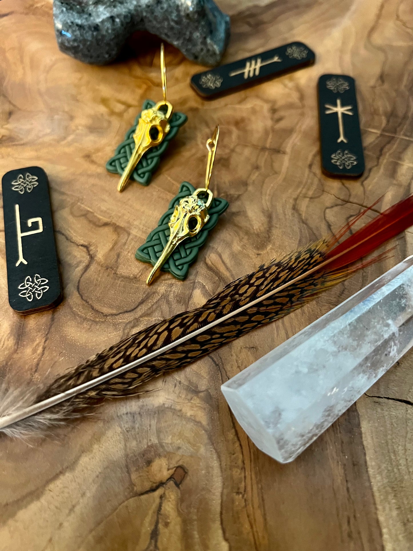 Celtic Hummingbird Skull Earrings