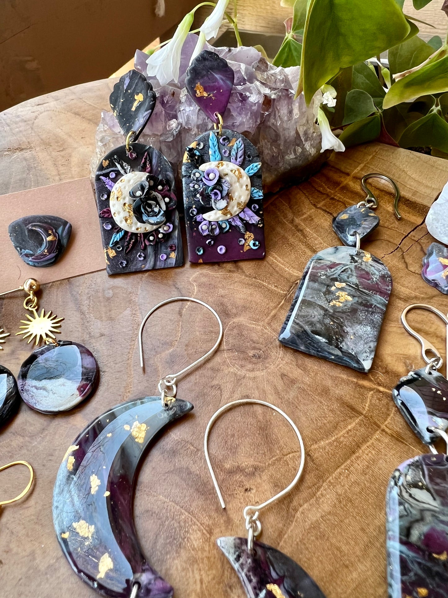 Flower Moon Polymer Clay Earrings