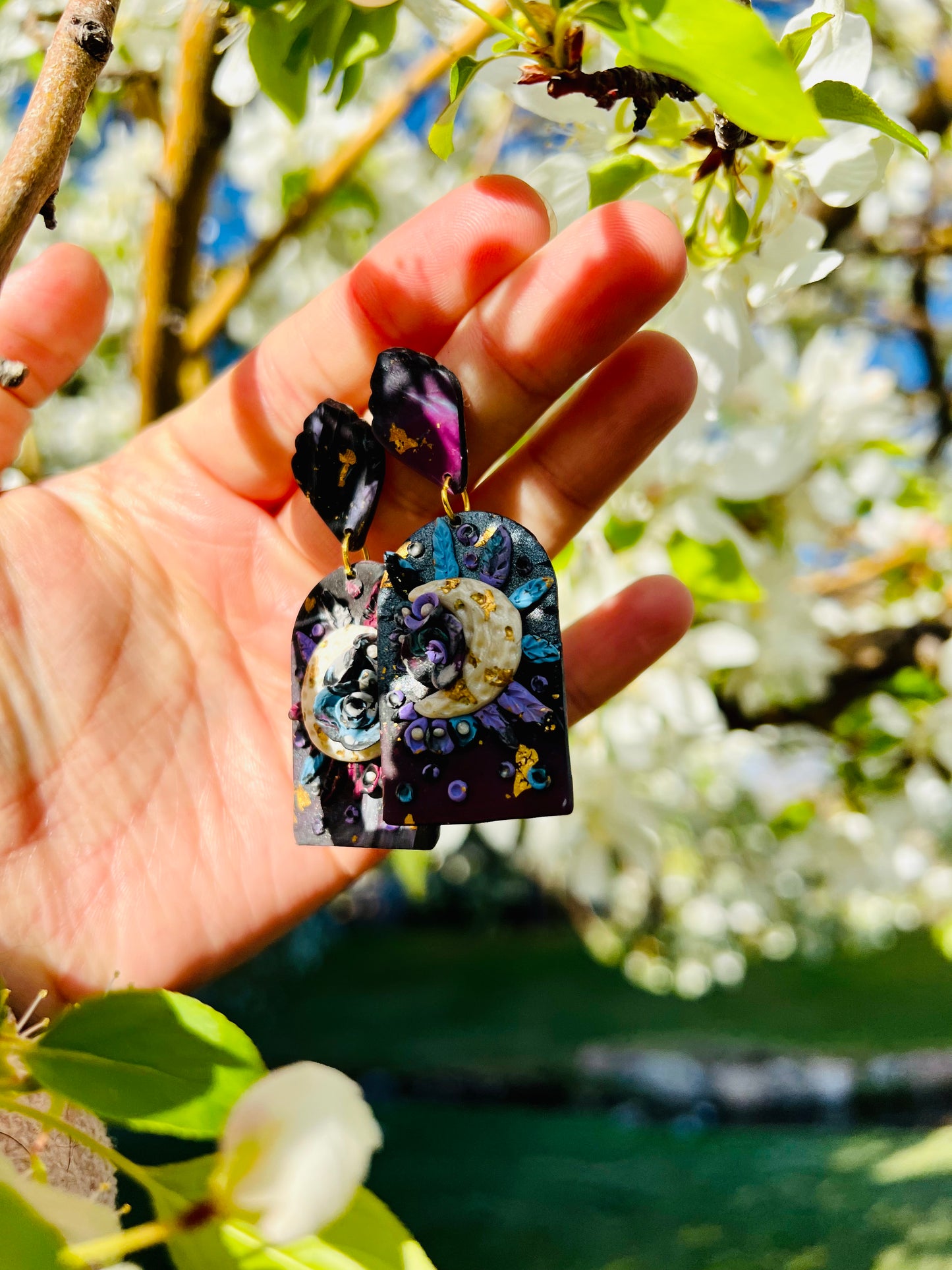 Flower Moon Polymer Clay Earrings