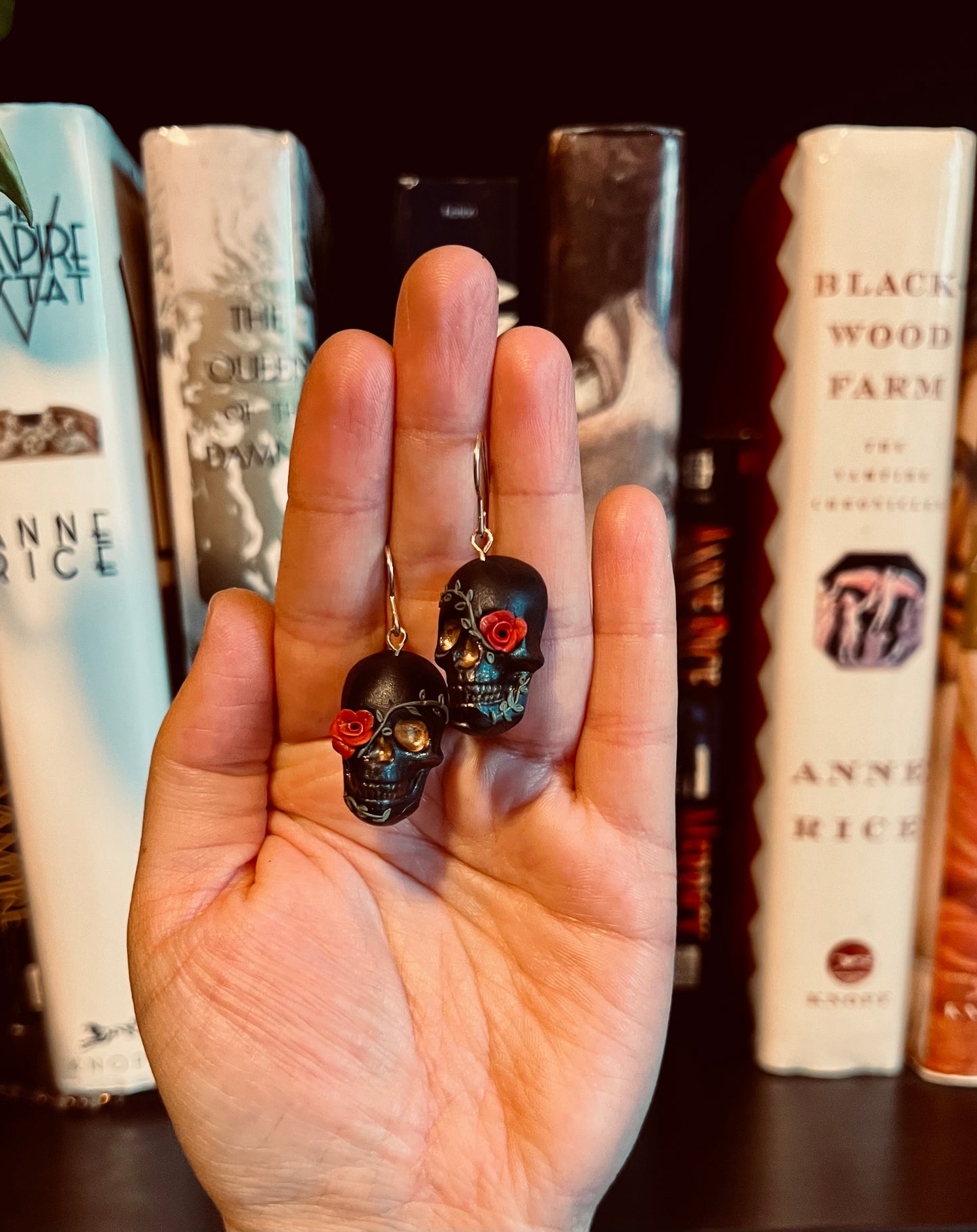 Dark Botanical Skull Earrings