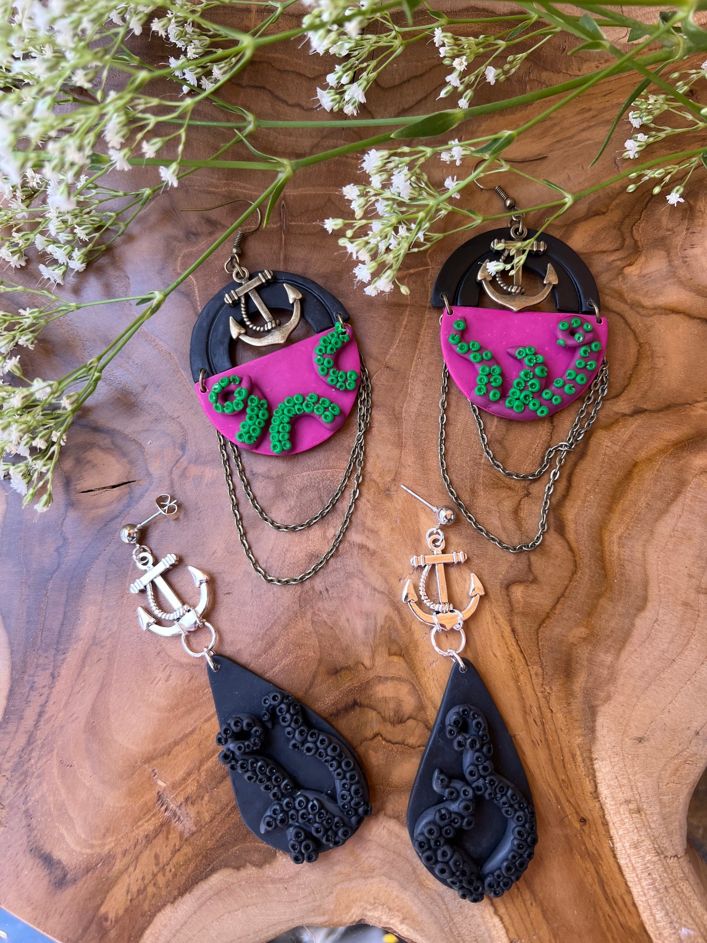 Fuchsia Kraken Earrings: "Davy Jones’ Locker"