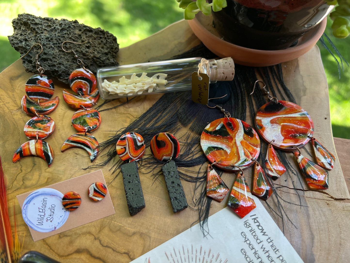 Tap into the energy of fire with these Polymer clay earrings. Fire symbolizes both survival and death, renewal and destruction. It holds the potential to ward off negativity, infuse vitality, and enhance determination.