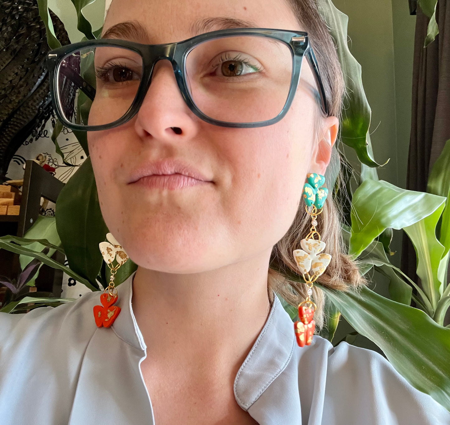 Embrace the luck of the Irish with our festive shamrock earrings, handmade from polymer clay in the colors of the Irish flag